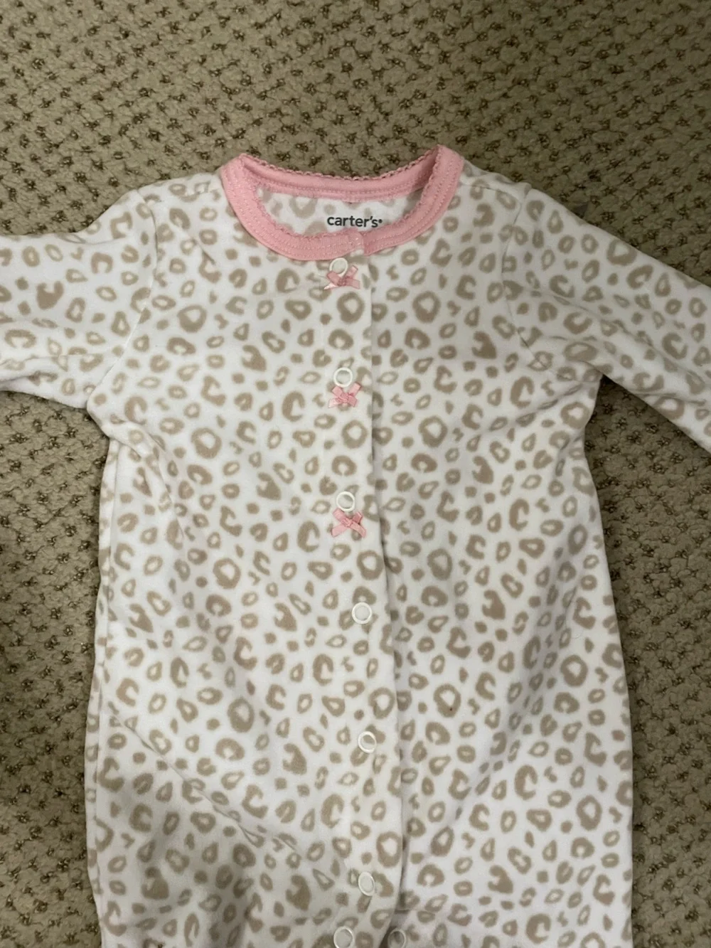 Carter's Cream Leopard Print Footed One-Piece with Pink Trim